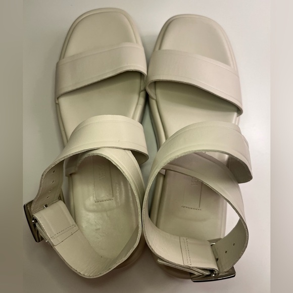 Zara Off White/Cream Leather Flat Strappy Platform Sandals Boho Beach Summer - Picture 4 of 16